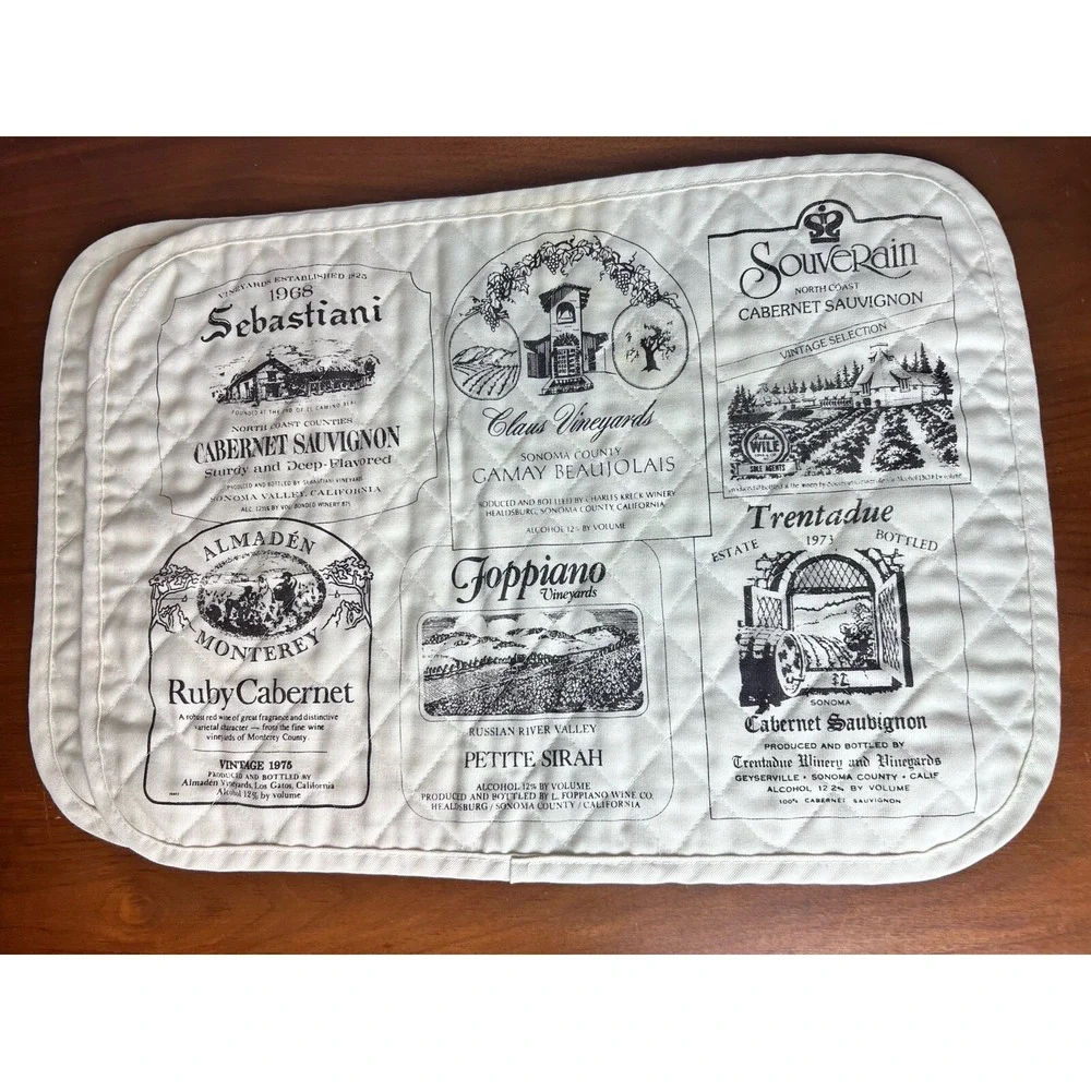 Vintage 1970's California Napa Wine Label‎ Quilted Placemats & Napkins Lot of 8